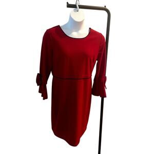 TACERA, SIZE 14, RED DRESS, KNEE LENGTH, BOWS, BLACK ACCENT